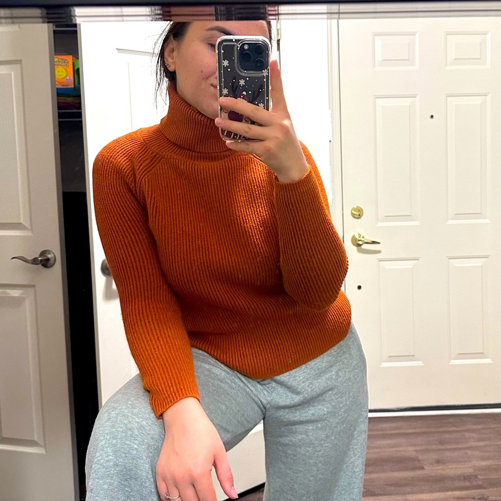 Women Funnel Neck Long Sleeve Sweater, caramel